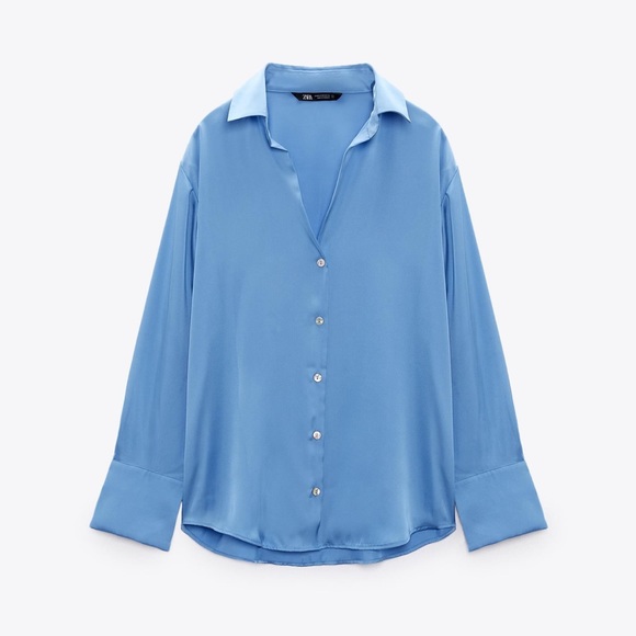 ZARA NWT Flowy Satin Effect Shirt - Picture 3 of 7